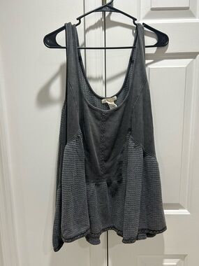 torrid Washed Charcoal Scoop Neck Tank with Textured Panels